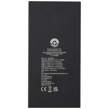 Batterie de secours personnalisable Connect de 5 000 mAh en aluminium recyclé certifié RCS