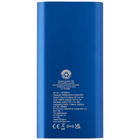 Batterie de secours personnalisable sans fil en aluminium recyclé Juice type-C de 8 000 mAh