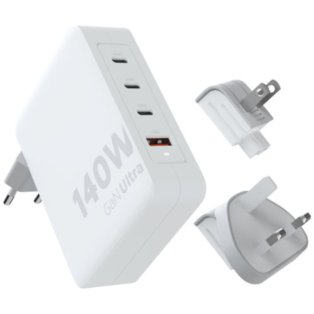 Chargeur de voyage publicitaire en plastique recyclé Xtorm XVC2140 GaN Ultra de 140 W avec câble USB-C PD de 240 W