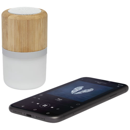 Enceinte Bluetooth® personnalisable Aurea en bambou avec lumière