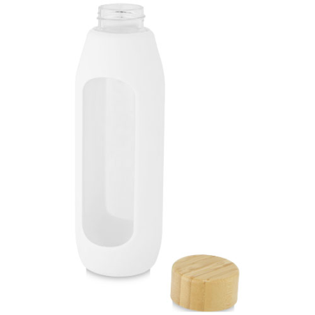 Gourde personnalisée Tidan de 600 ml en verre borosilicate avec grip en silicone