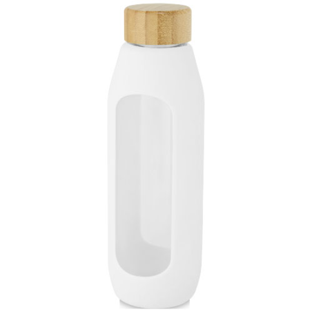 Gourde personnalisée Tidan de 600 ml en verre borosilicate avec grip en silicone