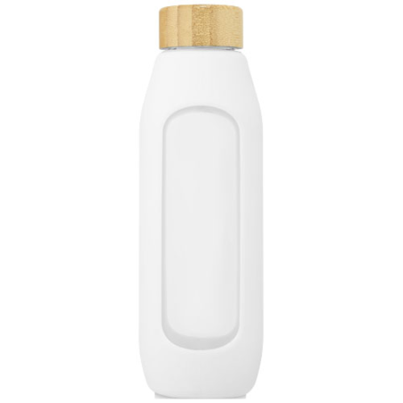 Gourde personnalisée Tidan de 600 ml en verre borosilicate avec grip en silicone