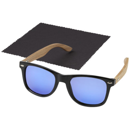 Lunettes de soleil personnalisable polarisées miroir Hiru en rPET/bois dans coffret cadeau