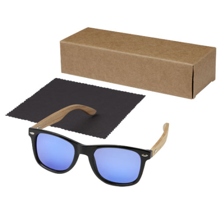 Lunettes de soleil personnalisable polarisées miroir Hiru en rPET/bois dans coffret cadeau