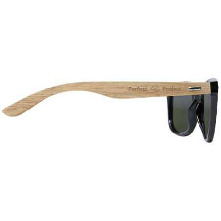 Lunettes de soleil personnalisable polarisées miroir Hiru en rPET/bois dans coffret cadeau