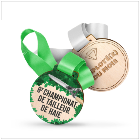 Médaille personnalisable en bois PEFC - 8cm - Gravure incluse