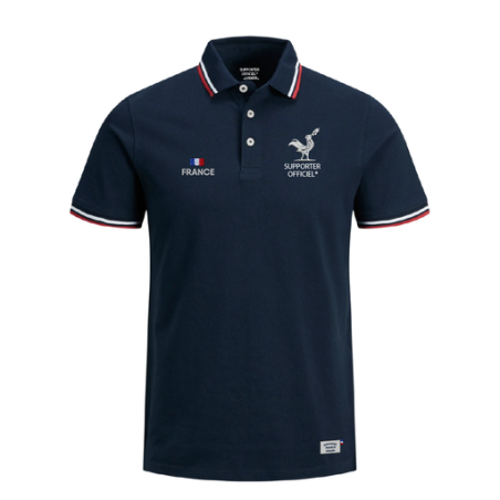 Polo personnalisable finition tricolore en coton bio 230g/m2 - SUPPORTER OFFICIEL® - S à 3XL