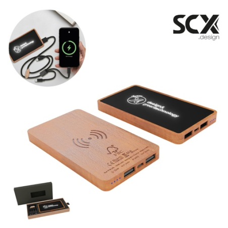 Powerbank personnalisé (5000mAh) & induction (5W) Wood - Gravure lumineuse incluse