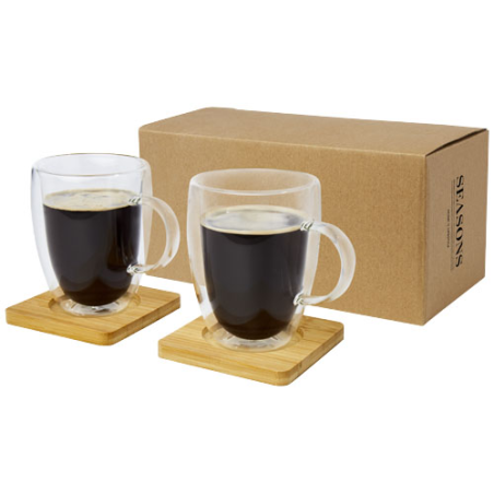 Set de 2 tasses isothermes Manti de 350 ml avec sous-verre en bambou