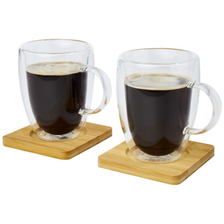 Set de 2 tasses isothermes Manti de 350 ml avec sous-verre en bambou