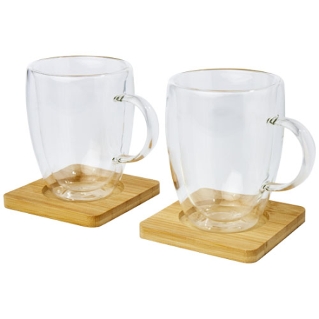 Set de 2 tasses isothermes Manti de 350 ml avec sous-verre en bambou