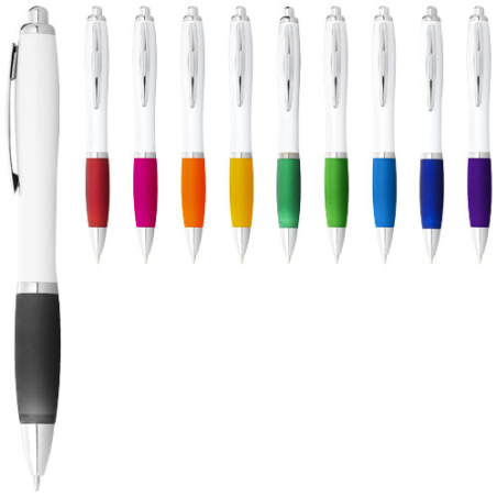 Stylo bille personnalisable avec corps blanc et grip coloré Nash