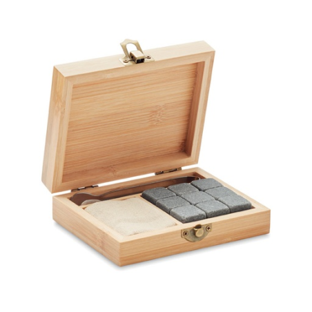 Coffret personnalisé en bambou avec 9 cubes-glaçons en pierre DUNDALK