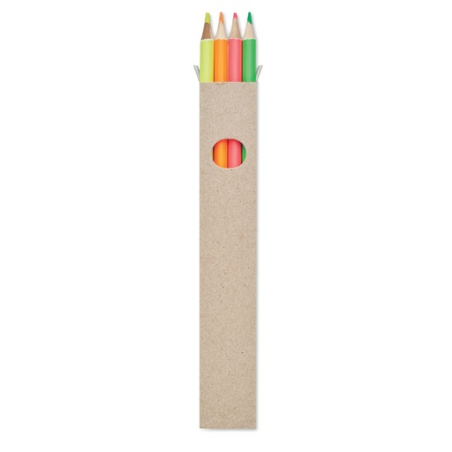 Lot de 4 crayons de couleurs publicitaire dans une boite kraft BOWY