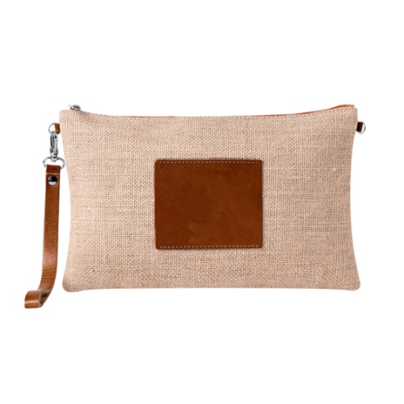 Trousse de toilette personnalisable en jute et similicuir Tashi