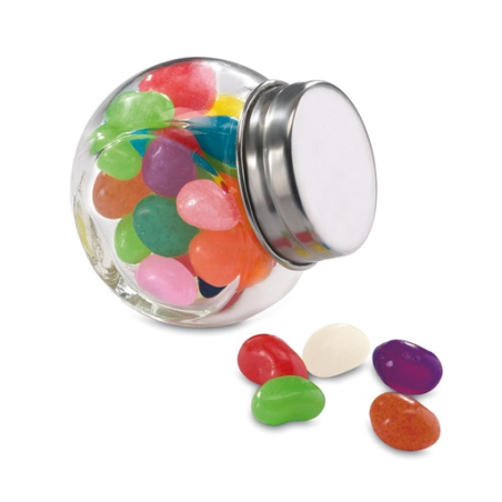 Petit bocal publicitaire en verre avec 40g de bonbons multicolores - BEANDY