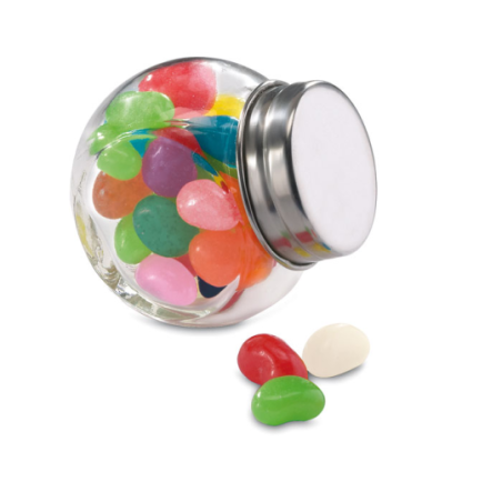 Petit bocal publicitaire en verre avec 40g de bonbons multicolores - BEANDY