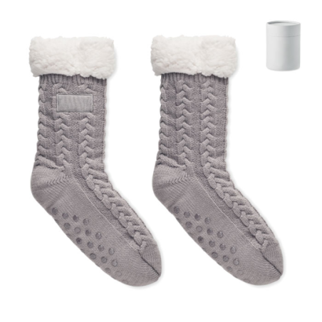 Chaussons d'hiver en forme de chaussette en tricot torsadé avec antidérapants - 40/42