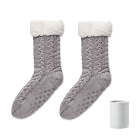 Chaussons d'hiver en forme de chaussette en tricot torsadé avec antidérapants - 40/42