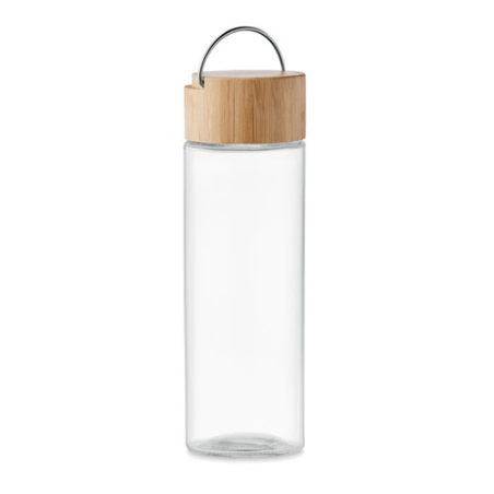 Bouteille en verre personnalisable avec son bouchon en bambou 500ml