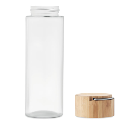 Bouteille en verre personnalisable avec son bouchon en bambou 500ml