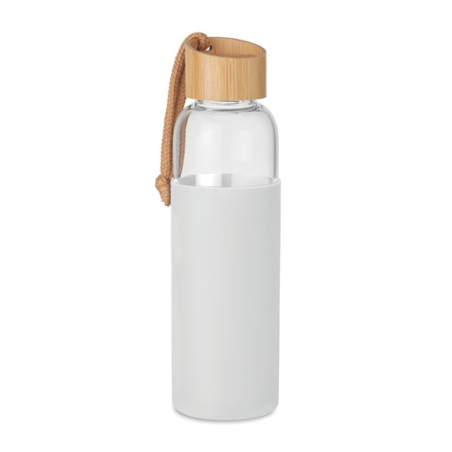 Gourde en verre personnalisée avec bouchon en bambou et manchon en silicone 500 ml