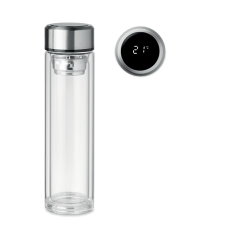 Bouteille en verre personnalisée avec infuseur et thermomètre à Led - 390ml