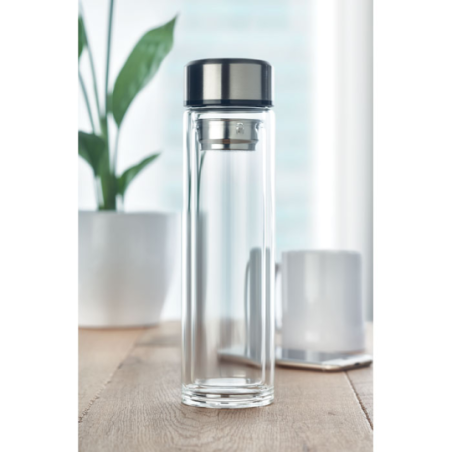 Bouteille en verre personnalisée avec infuseur et thermomètre à Led - 390ml