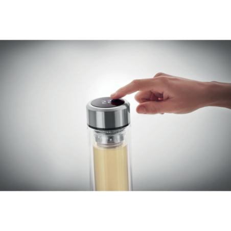 Bouteille en verre personnalisée avec infuseur et thermomètre à Led - 390ml