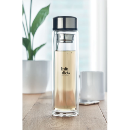 Bouteille en verre personnalisée avec infuseur et thermomètre à Led - 390ml