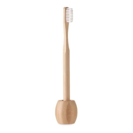 Brosse à dents en bambou personnalisable avec son support