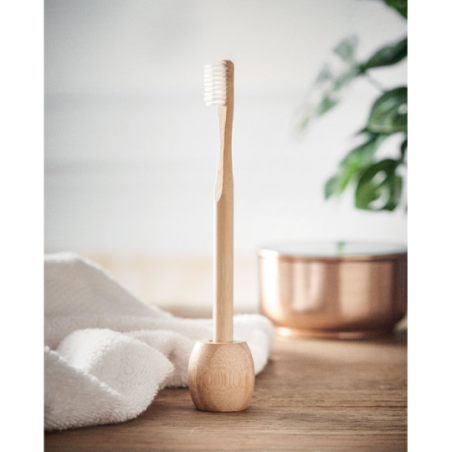 Brosse à dents en bambou personnalisable avec son support