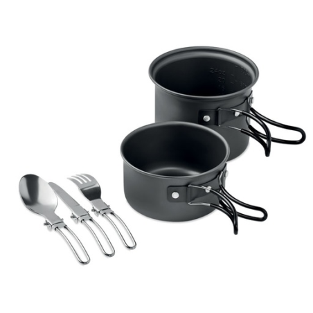 Set de 2 casseroles de camping en aluminium et couverts en inox