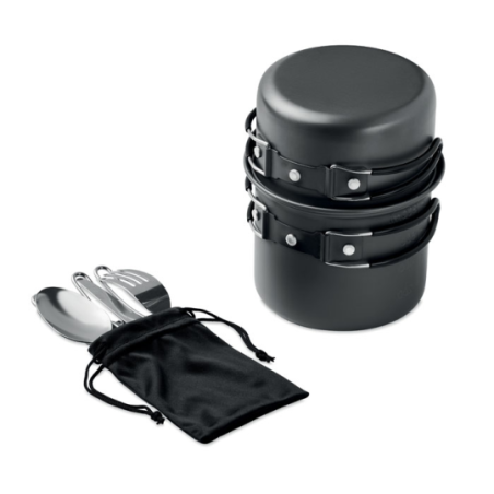 Set de 2 casseroles de camping en aluminium et couverts en inox