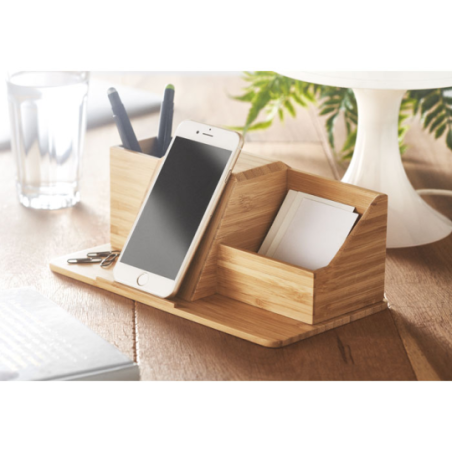 Organisateur de bureau avec chargeur sans fil 10W en bambou