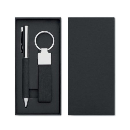 Coffret cadeau personnalisable avec son stylo en métal et son porte-clés en RPET - SCRIBI