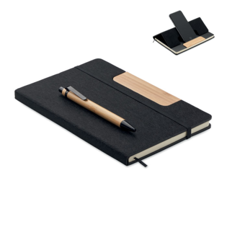 Coffret personnalisable avec un carnet A5 RPET et son stylo en bambou NOTEMIX