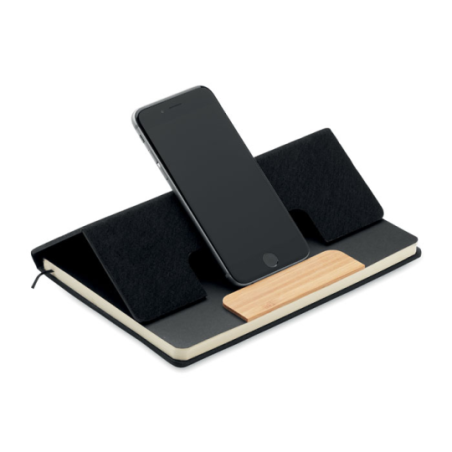 Coffret personnalisable avec un carnet A5 RPET et son stylo en bambou NOTEMIX