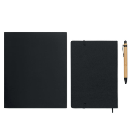 Coffret personnalisable avec un carnet A5 RPET et son stylo en bambou NOTEMIX