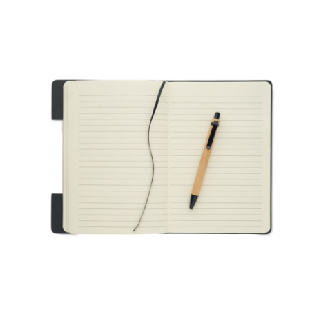 Coffret personnalisable avec un carnet A5 RPET et son stylo en bambou NOTEMIX