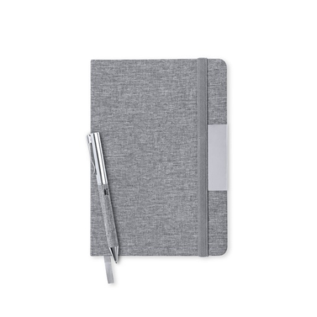 Coffret personnalisable bloc note et stylo en métal et polyester RPET 300D