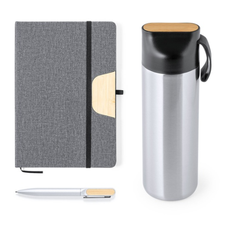 coffret personnalisable bouteille Thermos en acier inoxydable 640ml bloc note en similicuir et stylo bille en aluminium