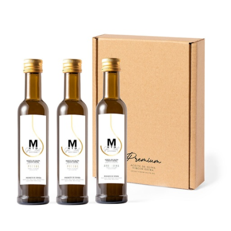 Coffret personnalisable de 3 bouteilles d'huile d'olive Premium 500 ml variété Picual et Arbequina