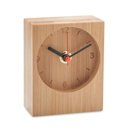 Horloge de bureau publicitaire analogique en bambou