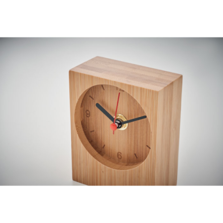 Horloge de bureau publicitaire analogique en bambou