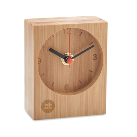 Horloge de bureau publicitaire analogique en bambou