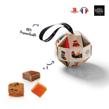 Boule de noël personnalisée 8 cm - 3 gourmandises