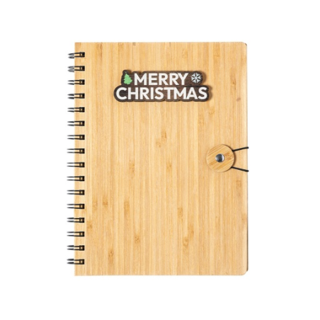 Carnet personnalisable avec housse rigide en bambou et marquage en bois "Merry christmas" - Mossel