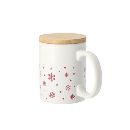 Tasse personnalisé en céramique et couvercle en bambou avec motif de Noël 300ml - Helogran